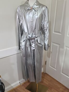 Vintage Count Romi Silver Metallic All Weather Trench Coat Size 12
